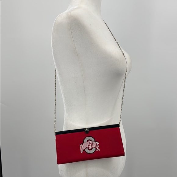 ohio state Handbags - Ohio State Buckeye Football Red Clutch with Chain Strap